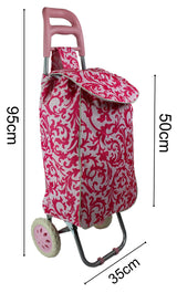 Large Shopping trolley. Modern and colourful pull push cart. Lightweight and strong. Collapsible, folding stow away design. (Pink)