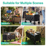 SUNNYFEEL Lightweight Folding Wagon Cart, 350LBS Portable Wagon Carts Foldable for Shopping Camping Garden Beach,Black