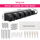 Berry Ave 5 Racks 6 Hooks Mop and Broom Holder Wall Mount, Broom Organizer Storage Tool Rack, Heavy Duty Wall Mount for Brooms and Mops, Utility Closet Garage Kitchen Laundry Organizer