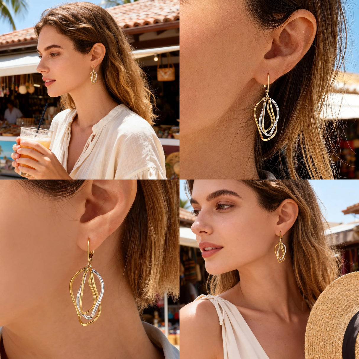 Two Tone Twisted Line Drop Earrings for Women Gold and Silver Earrings