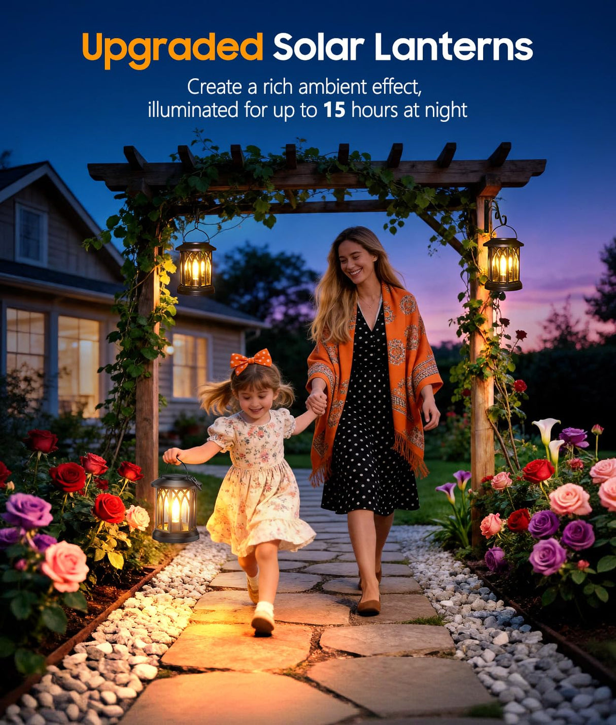 TuyLuxe Solar Lantern Outdoor Lights with Wall Mount Kit, 2 Pack Upgraded Solar Lanterns Outdoor Waterproof, Hanging Solar Lights for Outside Decorative Yard Patio Path Porch Garden Decor