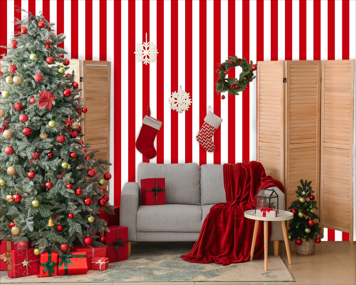 Red and White Striped Tablecloth Roll 52 in x 100 Ft with Slide Cutter Circus Carnival Party Supplies Halloween Christmas Plastic Picnic Table Cover for Indoor Outdoor Events Family Banquet Party