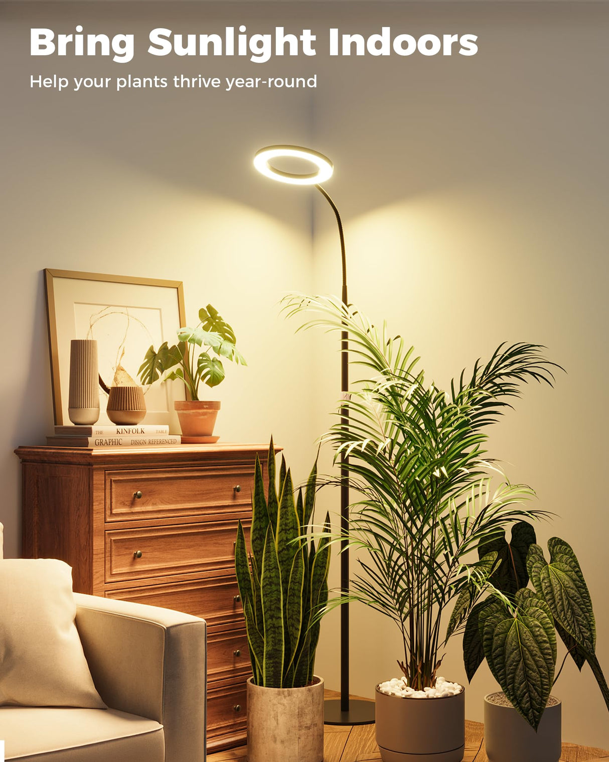 Bamworld Grow Lights for Indoor Plants, Full Spectrum Plant Lights for Indoor Growing, Floor Grow Lamp for Large Plants, Auto ON/Off Timer 3/9/12H, 10 Dimmable Levels, 37-65" Adjustable Height
