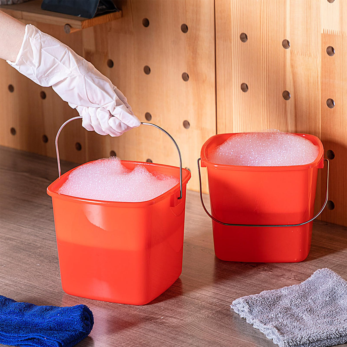 Zhehao 6 Pcs 3 Quart Bucket for Cleaning Small Sanitizer Bucket for Restaurant Square Plastic Pail with Handles for Home, Offices, Commercial Use, Food Service(Red)