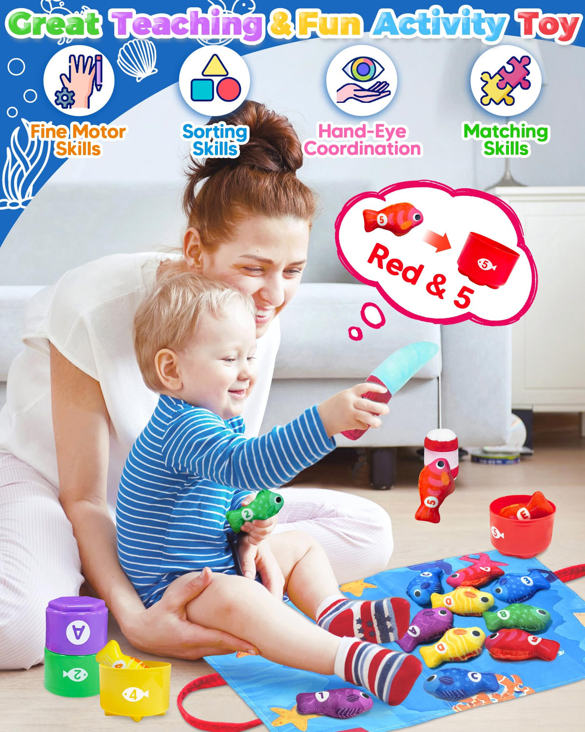 Montessori Toys for 1 2 Year Old Boy Birthday Gifts, Toddler Fishing Game