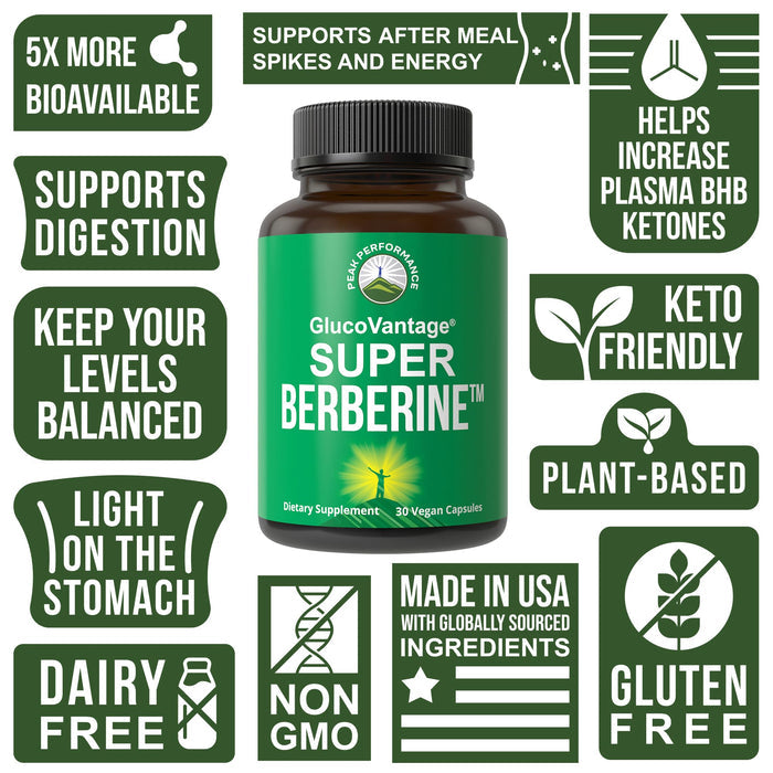Super Berberine Supplement - Dihydroberberine GlucoVantage® Now 5X More Effective Than Regular Berberine HCL Powder Capsules. for Metabolism Support. Keto Friendly Plus Vegan Extract Pills