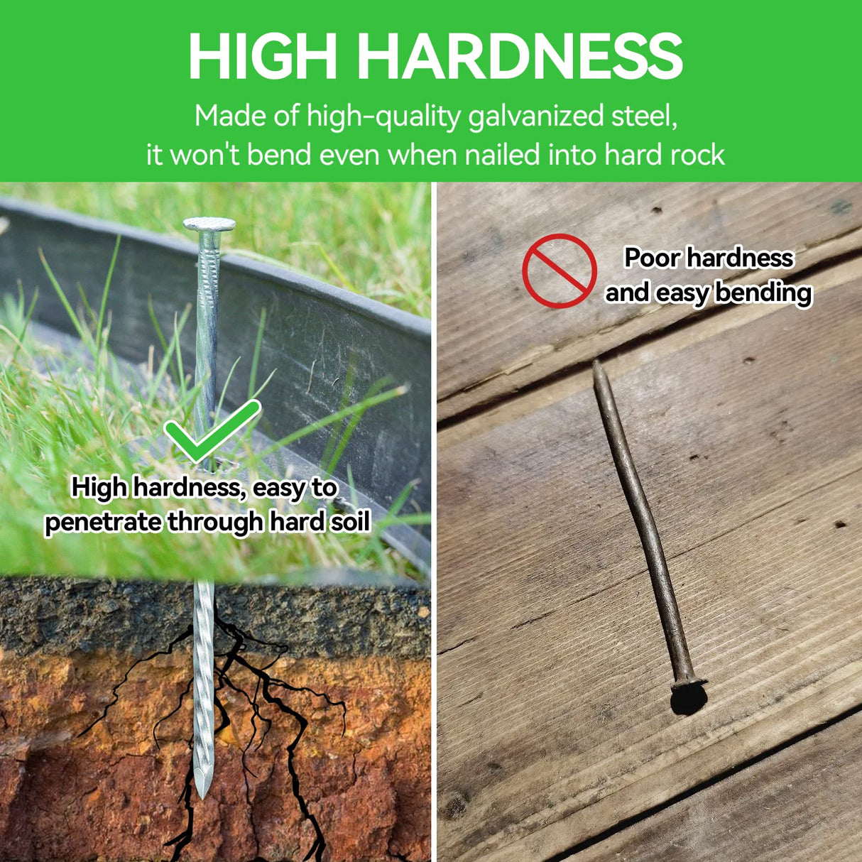 EISENSP 8 Inch Heavy Duty Landscape Stakes with Gasket Caps - 200 Sets Galvanized Spiral Garden Spikes Kit for Securing Weed Barrier Fabric, Artificial Turf, Tent and More