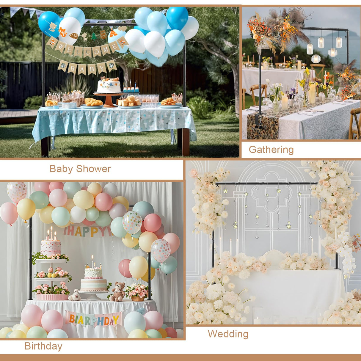 Over The Table Rod Stand with Clamps Adjustable 31-110 in Length 31-64 in Height Black Table Balloon Arch Hanging Stand with Storage Bag for Halloween Christmas Wedding Birthday Party Decoration