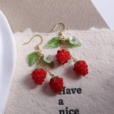 Cute Fruit earring,Dangle Drop Lightweight Food Earrings for Women (Red- 2 Raspberry)