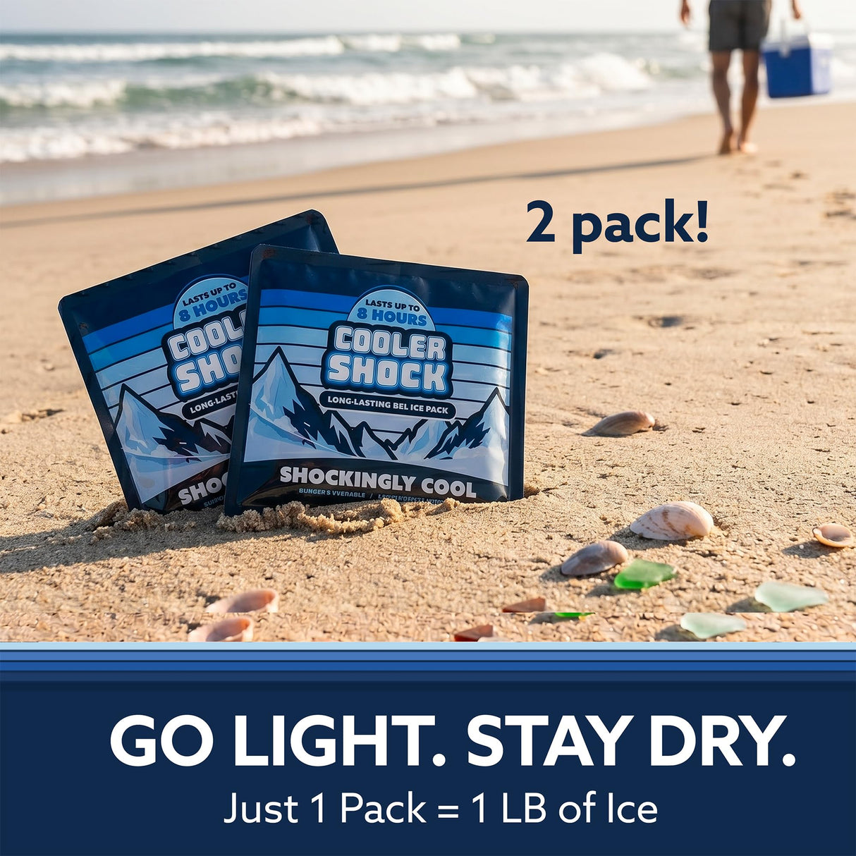 Cooler Shock Reusable Prefilled Ice Packs for Coolers & Lunch Boxes - Long Lasting Cold Freezer Packs for Lunchbox, Non-Toxic Gel Ice Pack for Camping, Lunch Bags, Road Trips, 2 Pack (6.5"x7.5")