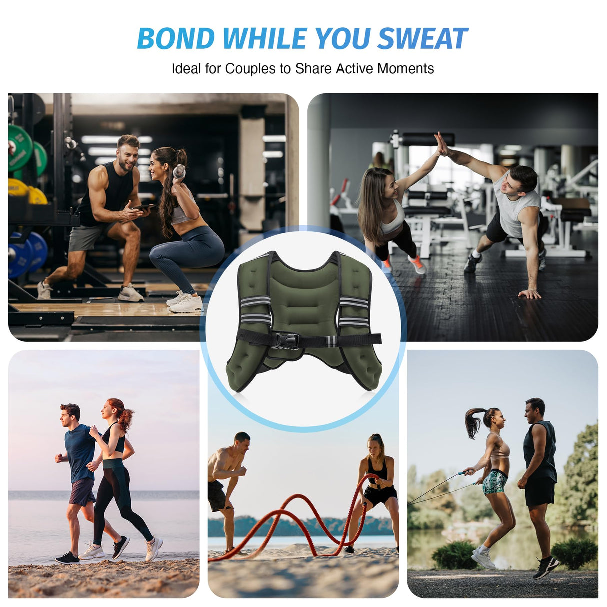 ZELUS Weighted Vest, 6lb/8lb/12lb/16lb/20lb/25lb/30lb Weight Vest with Reflective Stripe for Workout, Strength Training, Running, Fitness, Muscle Building, Weight Loss, Weightlifting, Green(8 lb)