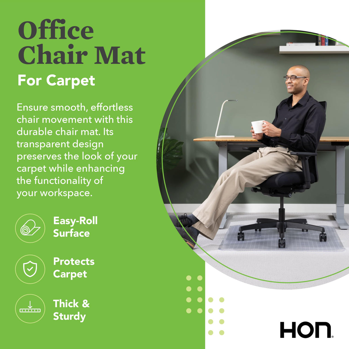 OFM Office Chair Mat for Carpet – Computer Desk Chair Mat for Carpeted Floors – Easy Glide Rolling Plastic Floor Mat for Office Chair on Carpet for Work, Home, Gaming with Extended Lip (36” x 48”)