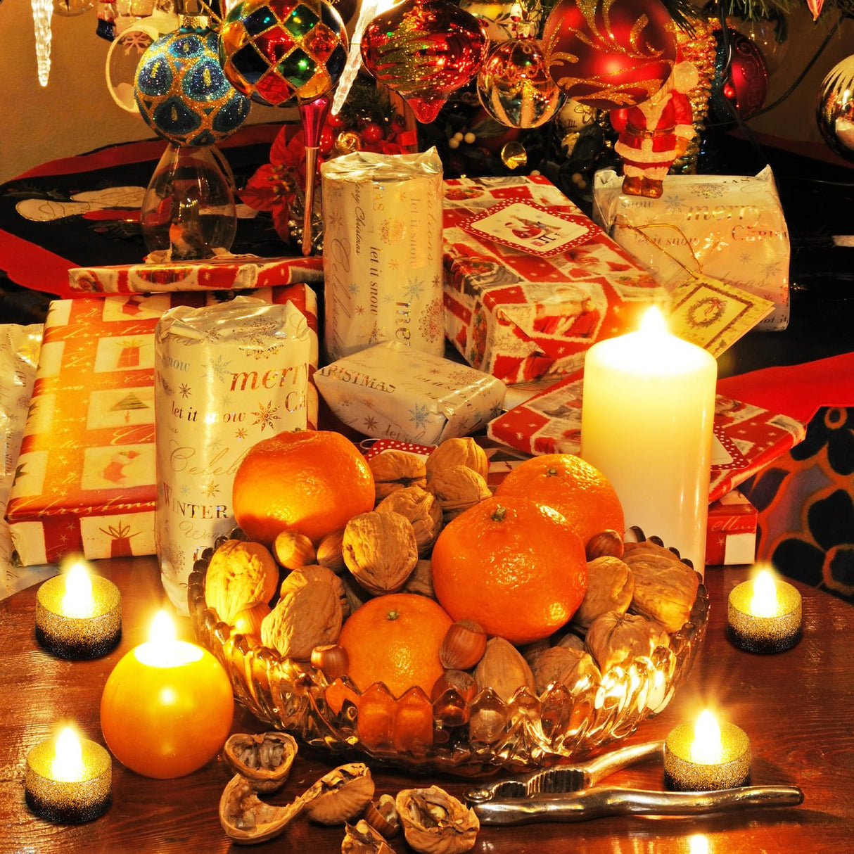 Retisee 48 Pcs Flameless LED Tea Lights Gold Black Glitter Electric Fake Candles for Centerpieces Battery Operated Anniversary Decorations Romantic Winter Decor for Wedding Festival Christmas Birthday