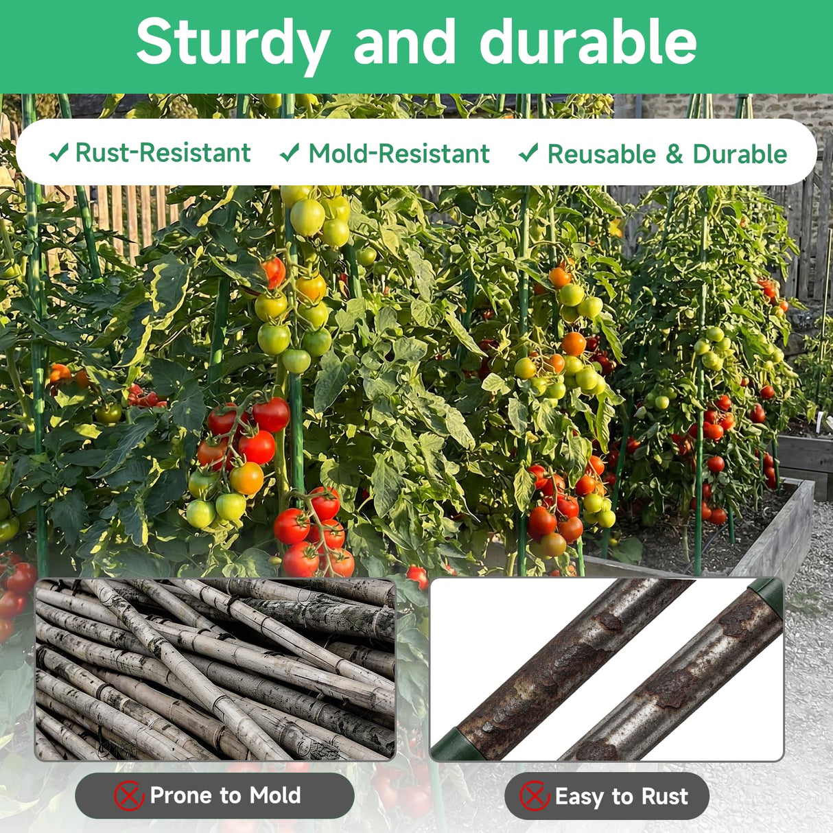 100 Pcs Garden Stakes 16 Inch DIY 4ft 5ft 6ft 7ft 8ft Tomato Plant Stakes