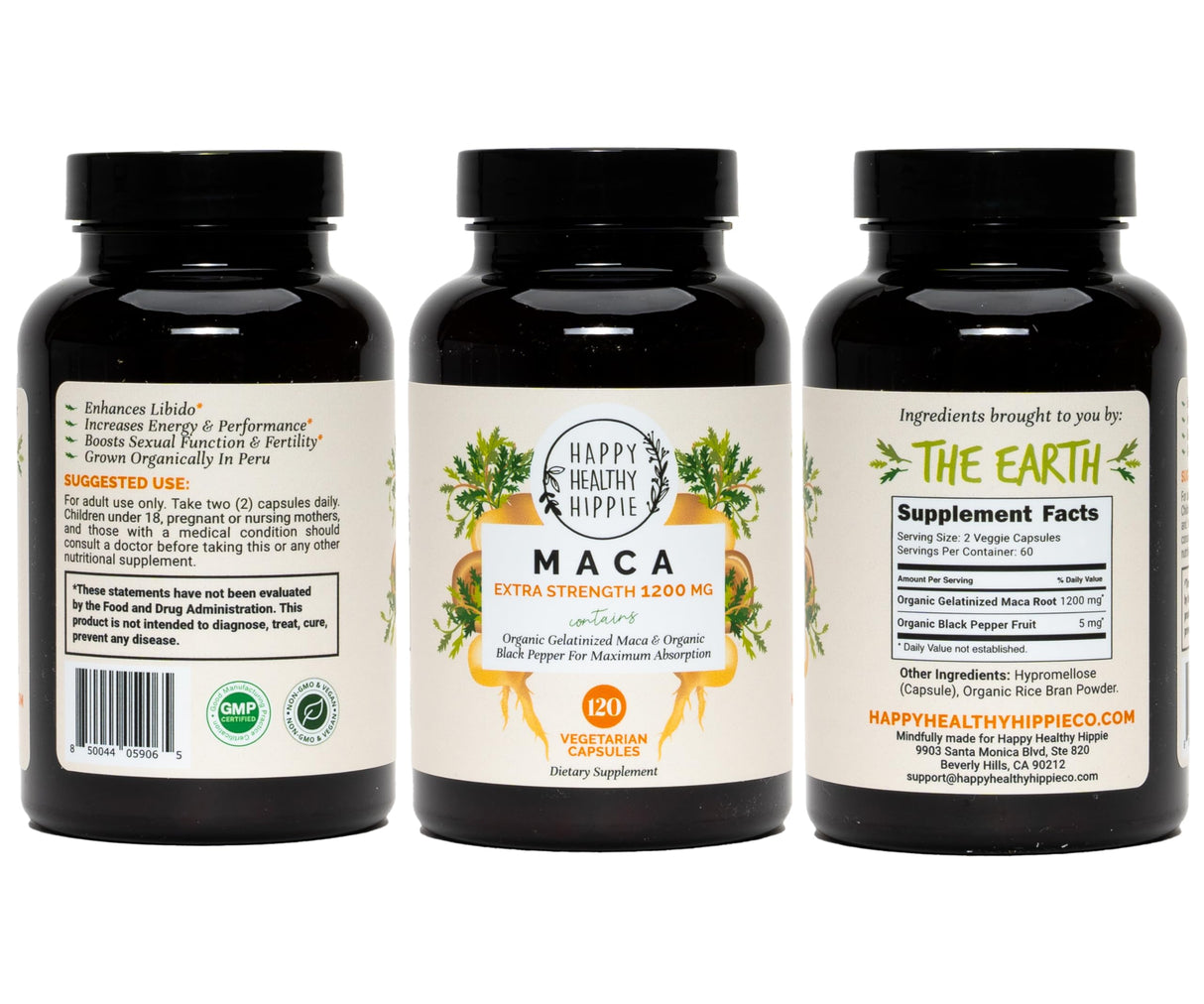 Organic Maca Root Capsules 1200 mg – Libido Booster for Women Fast Acting & Potent | Aphrodisiac Supplement | Energy Pills from Peru | Includes Black Pepper for High Absorption | Vegan, 120 Ct