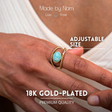 Made by Nami Adjustable Gold Plated Gemstone Ring for Women Handmade Boho Stacking Rings Chunky Open Band Turquoise Statement Jewelry Unique Minimalist Design for Everyday or Special Occasions (Double Row Turquoise Stone)
