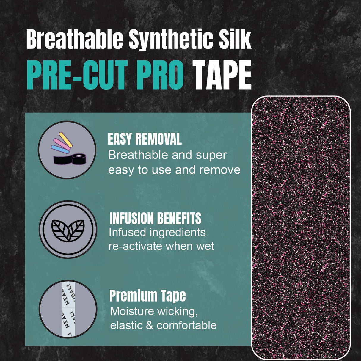 Heali Kinesiology Tape with Magnesium and Menthol, 20 Pcs Precut Strips, K Tape Roll, Knees, Physical Therapy Sports Tape for Muscle and Joint Pain Relief, Water Resistant, Pink Splatter