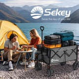 Sekey 220L Wagons Carts Foldable with Big All-Terrian Beach Wheels, Collapsible Heavy DutyWagon with Cup Holders, Extra Large Folding Wagon,Foldable Wagon for Camping, Garden, Sports. Grey