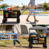 Holacamking Collapsible Canopy Wagon Cart, Heavy Duty Utility Wagon with Removable Sun Cover, All-Terrain Big Wheels, Dual Brakes, Extra Large Grocery Cart for Beach Camping Sports Tailgates, Black