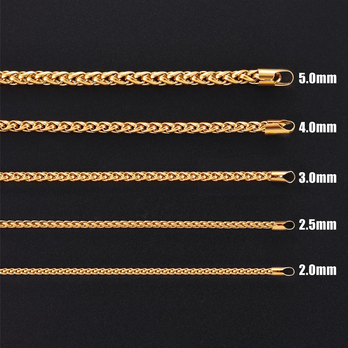 Fiusem 14K Gold Plated Wheat Chain Necklace for Men, 2.5mm 14K Gold Plated Stainless Steel Necklace Chains for Men and Women 24 Inch