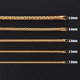 Fiusem 14K Gold Plated Wheat Chain Necklace for Men, 2.5mm 14K Gold Plated Stainless Steel Necklace Chains for Men and Women 24 Inch
