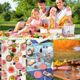 Gudvilla Pink Dinnerware Sets for 8,Pink Plates and Bowls Sets Plastic,Wheat Straw Dinnerware Sets Unbreakable Microwave Safe Lightweight,32 Pcs Christmas Dishes Set for Kids Elderly Kitchen Outdoor