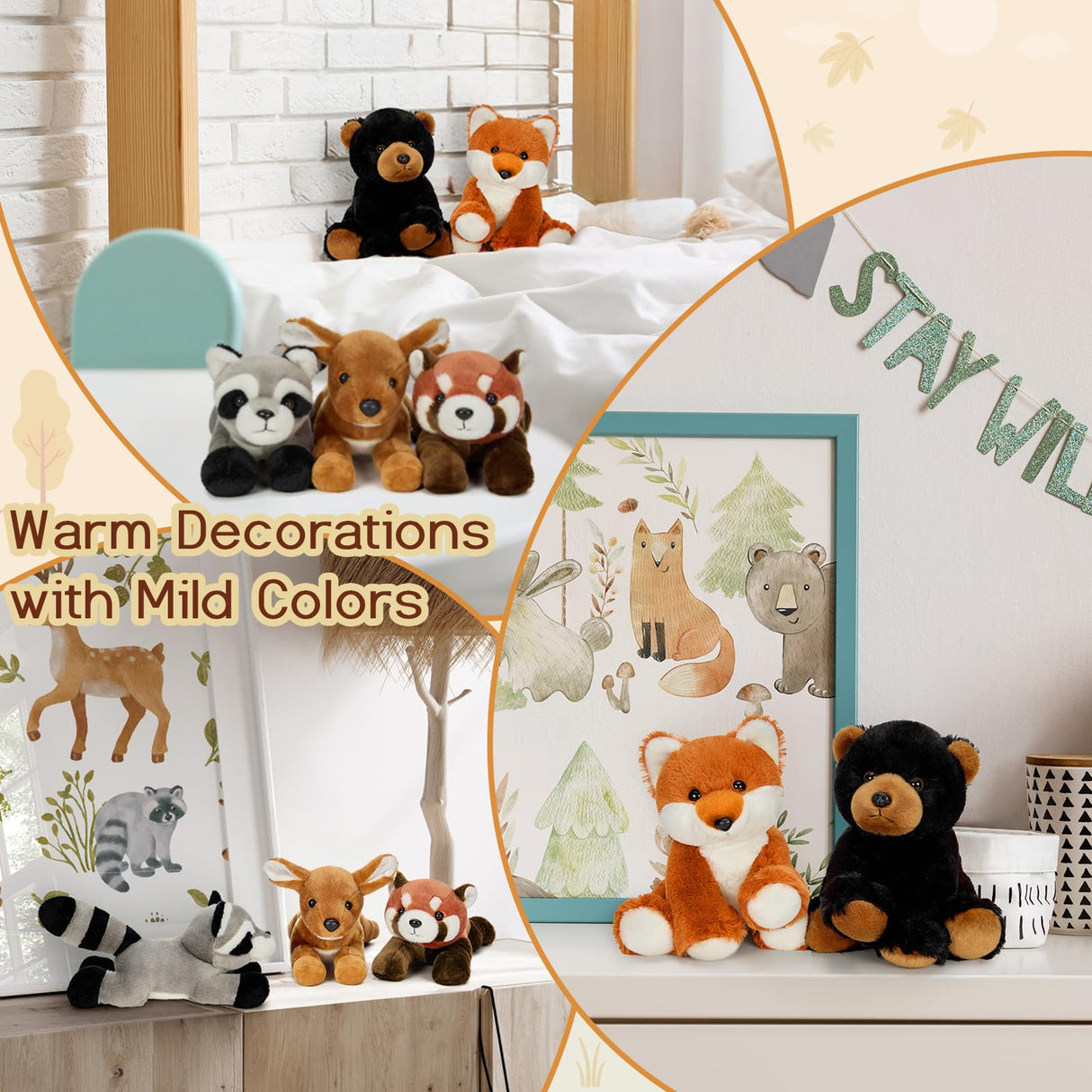 MaoGoLan 8 inch Soft Woodland Animal Toys Stuffed Animals Bulk for Kids - Grizzly Bear Deer Fox Raccoon Red Panda Forest Plushies Set for Girls Theme Party Favors Decorations Gifts Christmas