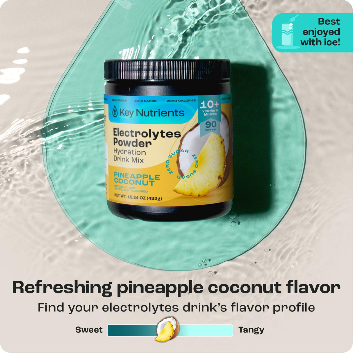 KEY NUTRIENTS Multivitamin Electrolytes Powder No Sugar - Tropical Pineapple Coconut Electrolyte Powder - Endurance & Energy Supplement - Hydration Powder - No Calories - 90 Servings - Made in USA