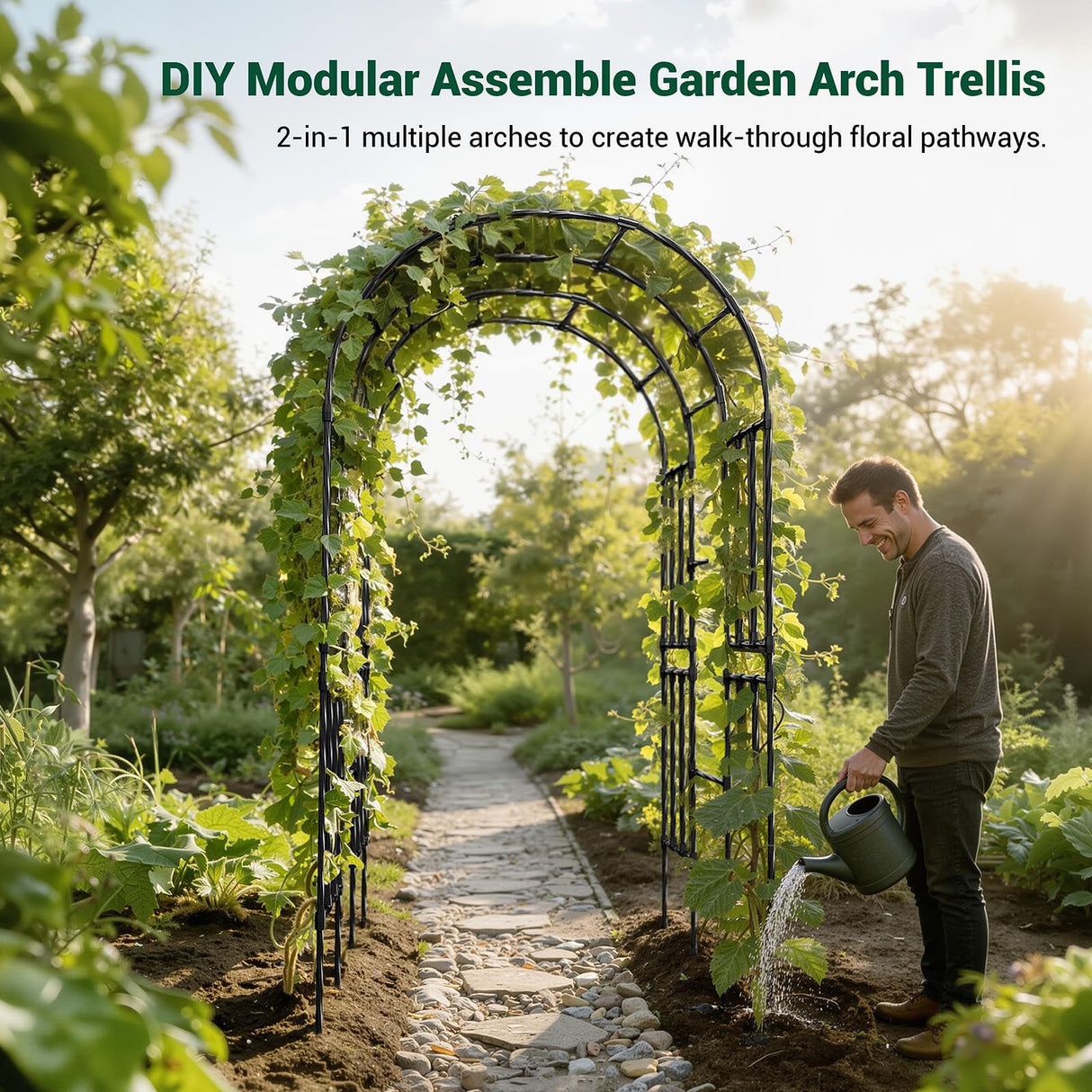 Miory Garden Arch Trellis for Climbing Plants Outdoor, 3.9x7.9ft Steel with PE Coating, Garden Archway for Vegetable, Vines, Wedding Arbor (Black)