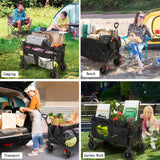 HAUSPROFI Collapsible Wagon Cart, 400 lbs Capacity, 7 cu ft (200L) Large Storage, Heavy Duty Foldable Utility Wagon with Pockets, Beach Wagon with Big Wheels for Sand, Garden, Camping & Grocery