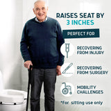 Lunderg Padded Toilet Seat Riser for Seniors - Adds 3 inches. Universal Fit - FIRM Raised Toilet Seat Cushion with High-Density Foam for Enhanced Comfort & Elevation. Post-Surgery Must have (White)
