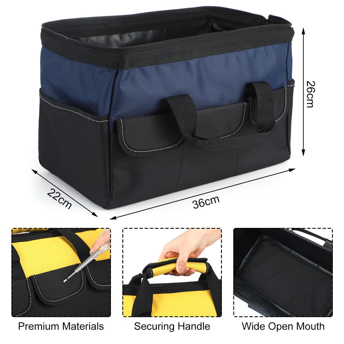 Sanwuta 3 Pack 16 Inch Tool Bags, Classic, Blue, Red, Yellow