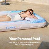 SLOOSH Inflatable Tanning Pool Lounger Float, 70" x 46" Pool Floats Adult with Pillow, 4 in 1 Suntan Tub Raft Floatie,Sunbathing Bed Lounge for Water Blow Up Ball Pit Party Gifts, Blue Marble