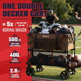 Sekey 500LBS Heavy Duty Double Decker Wagon with Extender, 400L Large Capacity Collapsible Garden Cart Fits 10x10 Canopy, All-Terrain Big Wheels with Brakes, Foldable Utility Wagon for Sports, Camping