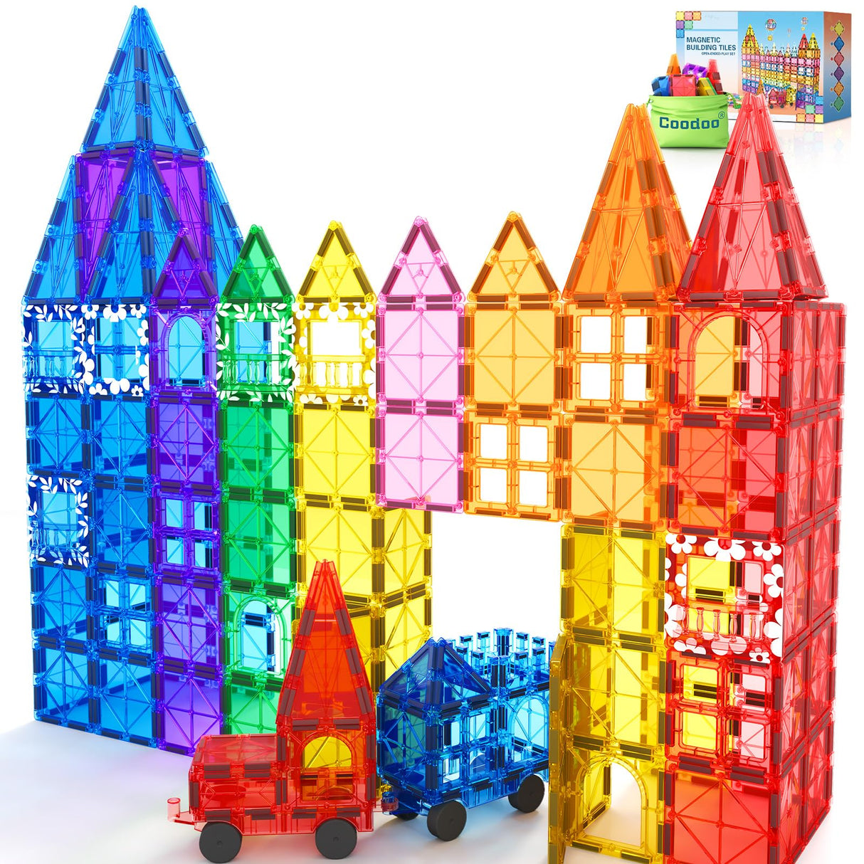 100PCS Magnetic Tiles STEM Building Toys Set with 2 Cars, Sensory Stacking Magnetic Blocks for Toddlers & Kids, Ideal for Preschool Montessori Toys Christmas Birthday Gifts for Boys & Girls Ages 3+