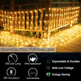 300LED Net Lights, 14.8ft x 5ft 8 Modes Connectable Christmas Outdoor String Mesh Lights, Waterproof Decorative Fairy Light Plug in for Xmas Tree Bushes Holiday Garden Wedding Party - Warm White