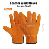 12 Pairs Leather Work Gloves Cowhide Leather Gardening Gloves with Reinforced Palm and Elastic Band, Thick Leathers Glove for Men Women Construction, Wood Cutting, Driving, Automotive Repair (Yellow)