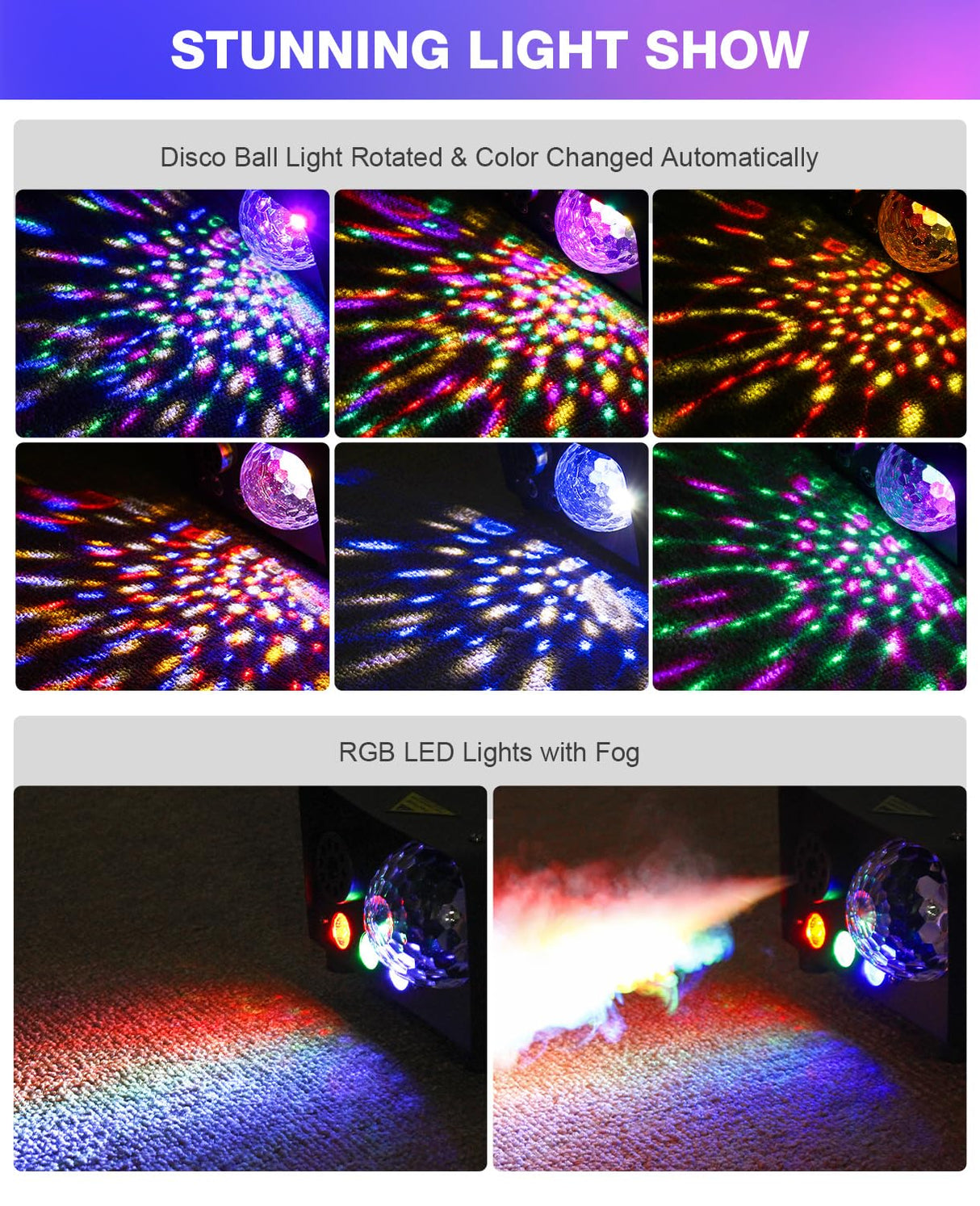 MOSFiATA Fog Machine with Disco Light 600W Smoke Machine RGB LED lights, 2300 CFM Spray, Remote Control, Perfect for Halloween, Christmas, Wedding, Party, Club, DJ Stage Effect