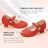 Dufannie Girls High Heels Red Sparkly Shoes for Girls Dress Shoes Princess Glitter Kids Dress Pumps Big Kids Sparkly Heels Size 5 Halloween Christmas Party Dance(3303Red 5)