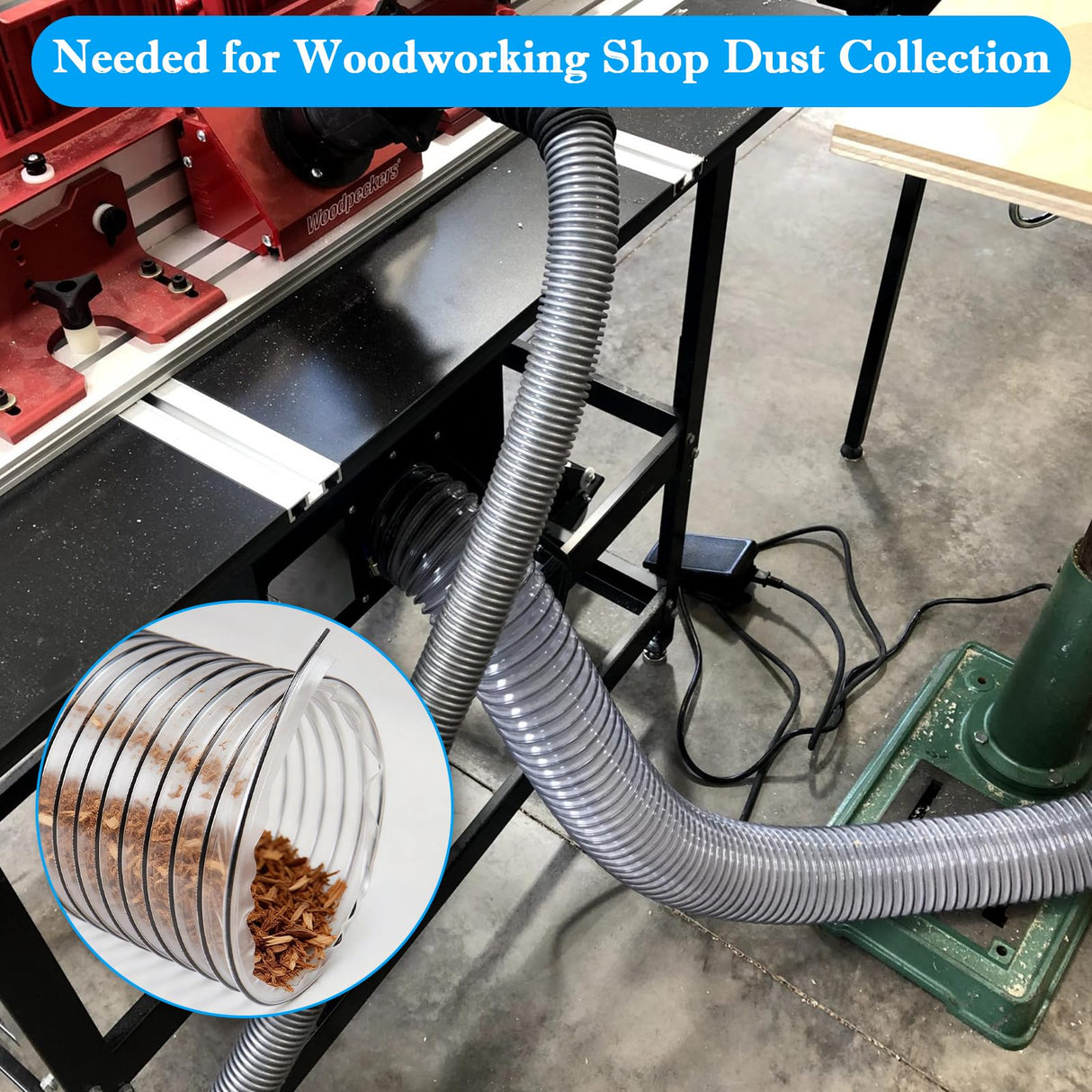 2-1/2" x 20' PVC Dust Collection Hose,2.5 Inch Dust Collector Hose,Dust Vacuum Hose Tube Pipe Flexible Clear PVC Fume Hose w/Carbon Steel Wire for Woodworking,Workshops,Dust Collectors