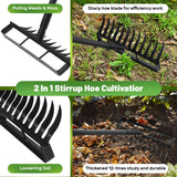 Weed Puller Tool with 76" Long Handle, 2 in 1 Hula Garden Hoe Tool, 12 Tines Garden Weeders Rake and Cultivators Tillers for Gardening, Weeding, Seeding, Ditching, Loosening