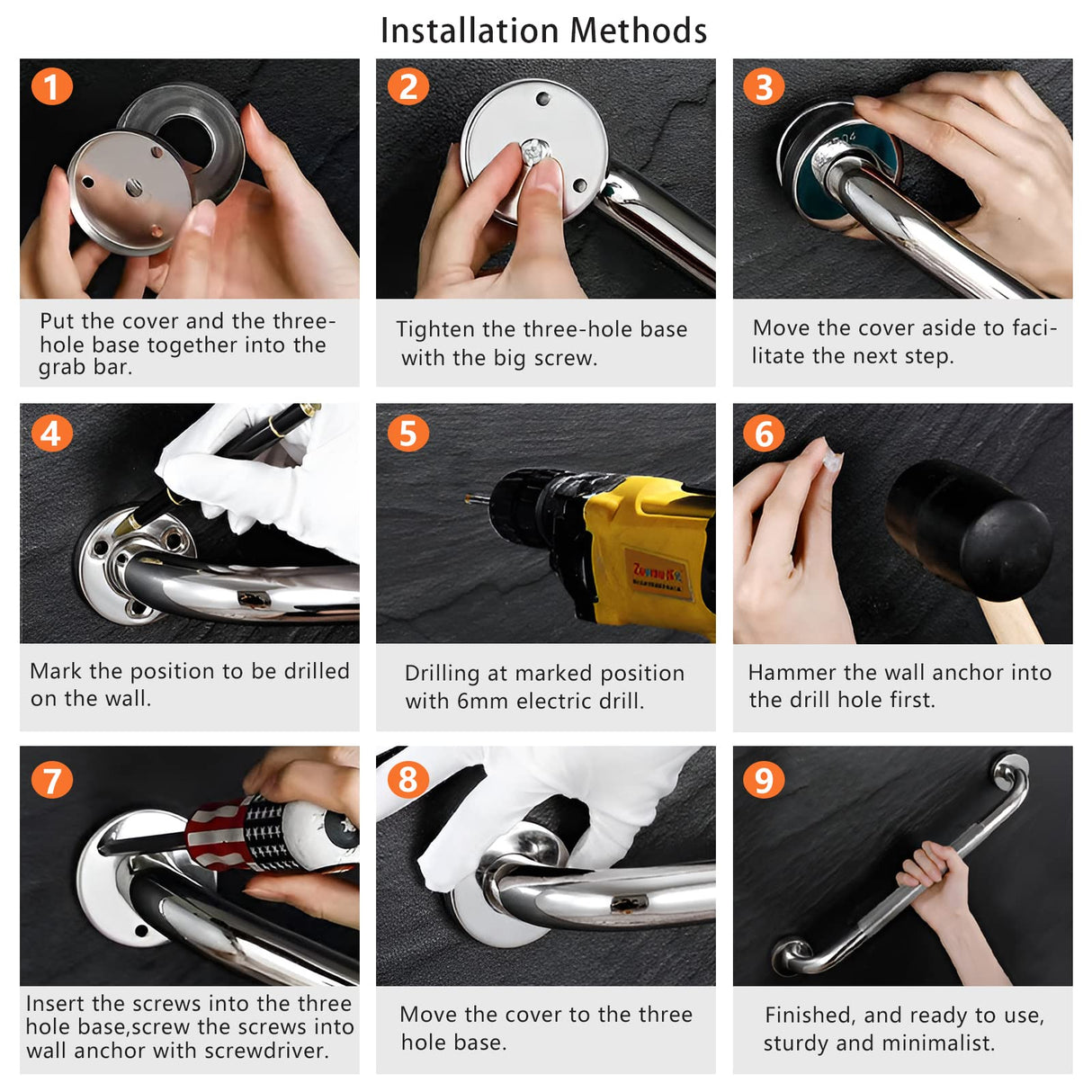 Rockgoya Shower Grab Bar, 2 Pack 12 Inch Bathroom Grab Bar, 304 Stainless Steel 1.25" Diameter Anti-Slip Handicap Grab Bar Support Shower Rail Senior Handrail Shower Safety Bar Handle