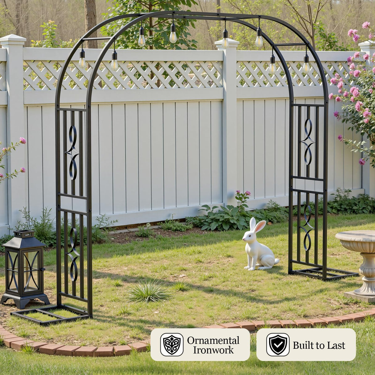 Metal Garden Arch, Heavy Duty Garden Trellis for Climbing Plants, with Enlarged Base for Stability, Ideal for Wedding Arches & Party Decorations, 87" W x 87" H