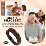Ailetop Tiger Eye Bracelet Men - Mens Bracelets Beads Adjustable Braided Leather Bracelet for Men Brown Leather Mens Beaded Bracelets Men's Jewelry Birthday Gifts for Dad Husband Son