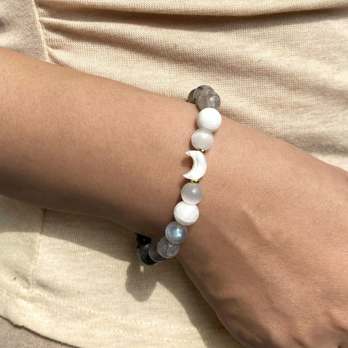 Moon Phase Moonstone Bracelet, Moon Jewelry Crystal Healing Gifts for Women