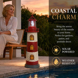 Large Garden Statues 23" Coastal Garden Decor for Outside - Lighthouse Solar Lights Outdoor Waterproof Patio Lawn Yard Decorations, Unique Housewarming Gift Garden Gifts for Family Friends (Red)