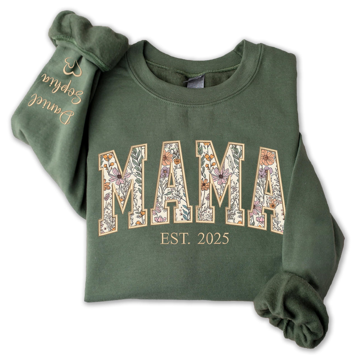 Personalized Floral Embroidered Applique Mama Sweatshirt for Women, Custom Mom Gifts from Grandkids, Mama Sweater, Mom Crewneck, Mother's Day Apparel, Mother Birthday, Christmas 2026