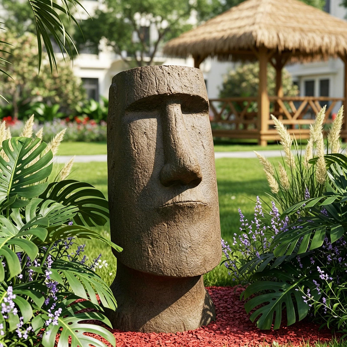 FlowLuxe 35.6" H Moai-Inspired Statue - Easter Island Head Sculpture for Indoor & Outdoor - Iconic Moai Design Statue for Garden Yard Patio Lawn Porch Decor
