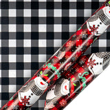 LeZakaa Christmas Wrapping Paper Jumbo Roll, Snowman & White Black Buffalo Plaid Xmas Reversible Design, Holiday Party Gift Wrap for Kids Boys Girls, 30 in x 32.8 Ft