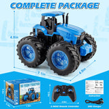Remote Control Monster Tractor Toy for 3, 4, 5, 6, 7 years old, Blue Light Up Monster Trucks Toy with LED Lights Toddlers RC Farm Vehicle Toys for Boys ＆ Girls Ideal Christmas, Birthday Gifts for Kids